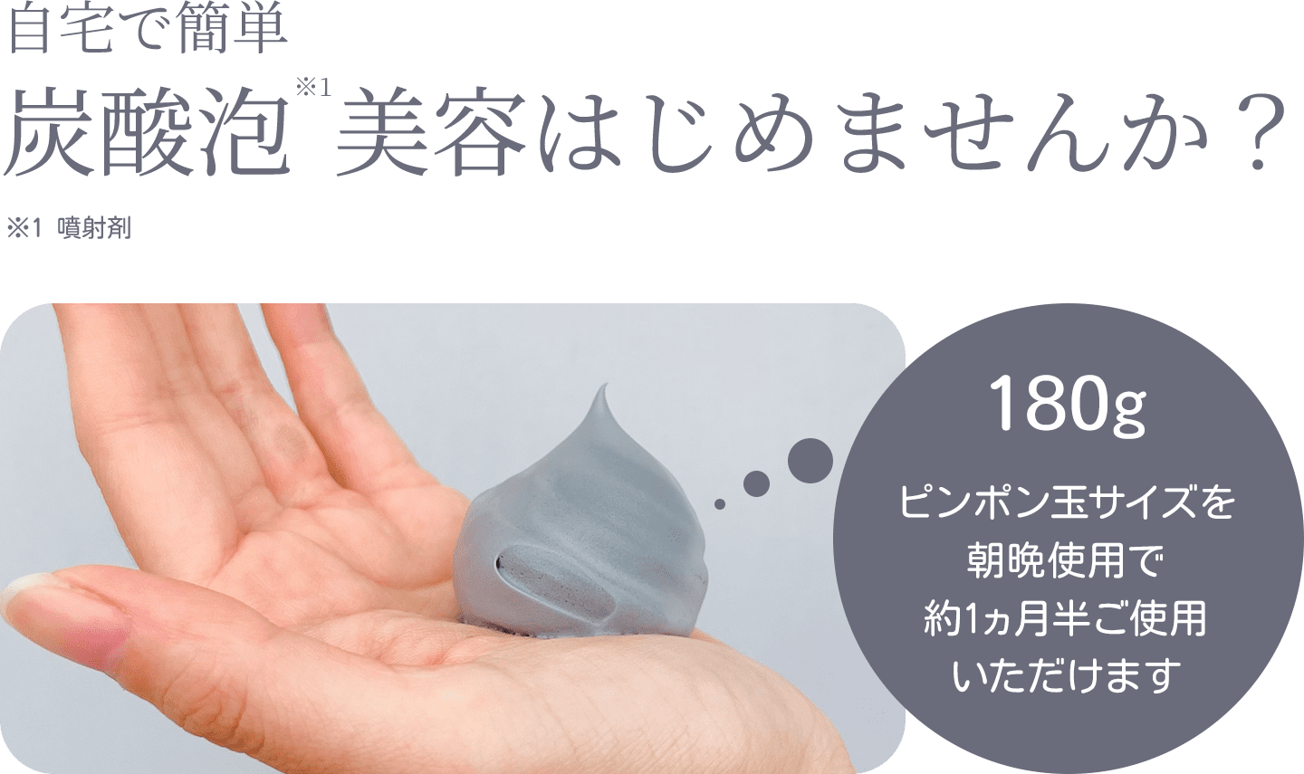 ⾃宅で簡単 炭酸泡※1美容はじめませんか？ 180g ピンポン玉サイズを朝晩使用で約1ヵ月半ご使用いただけます